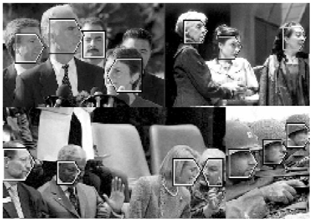 Egy arcmegtaláló algoritmus eredménye (Henry Schneiderman és Takeo Kanade hozzájárulásával)